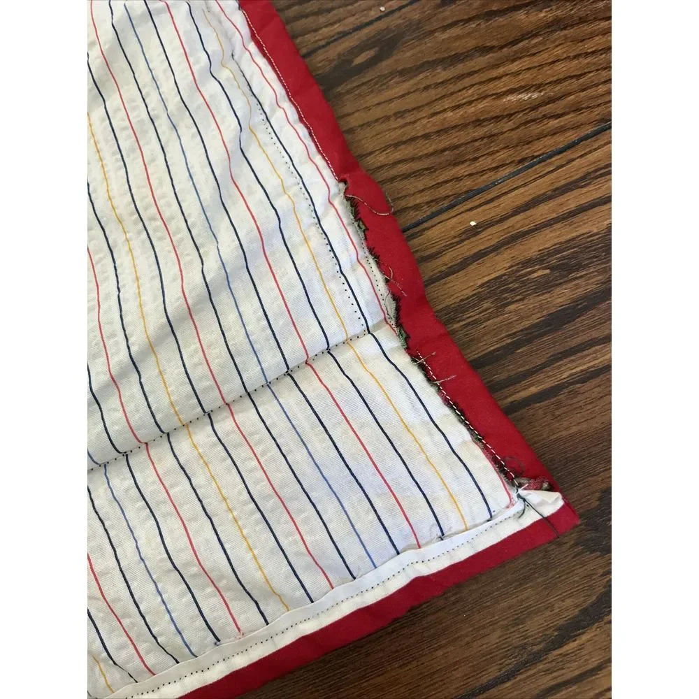 Vtg Quilted Baby blanket CHRISTMAS spell out Red Angels‎ Stockings Santa Striped